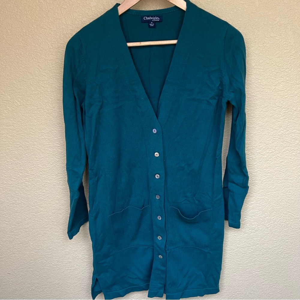 Chadwicks of Boston Teal V-Neck Cardigan Medium